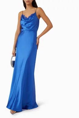 Buy Rebecca Vallance Blue Remi Lace-trim Gown For Women Online