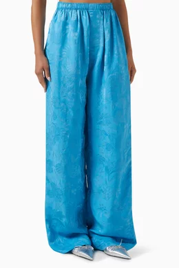 Buy Balenciaga Blue Wide-leg Pyjama Pants in Floral Satin