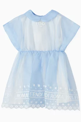 Buy Fendi Blue Logo-embroidered Dress in Silk-organza For Baby Girls Online  | Ounass Saudi