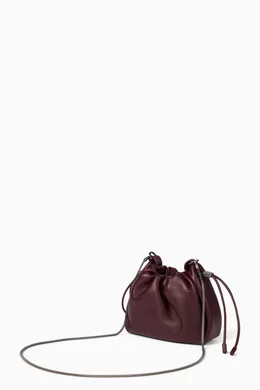 Buy Brunello Cucinelli Red Mini Mellow Bucket Bag in Leather