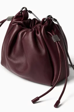 Buy Brunello Cucinelli Red Mini Mellow Bucket Bag in Leather