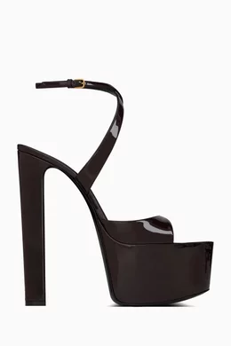 Buy SAINT LAURENT Brown Rossy 160 Platform Sandals in Patent