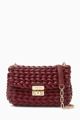 Buy Michael Kors Red Large Tribeca Braided Shoulder Bag in Leather