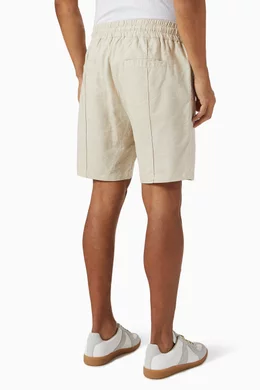 Buy Manière De Voir Neutral Pintuck Shorts in Linen Blend For Men