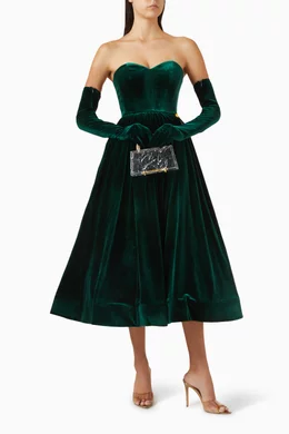 Buy Bronx and Banco Green Inara Dress & Gloves in Velvet For Women Online |  Ounass Saudi