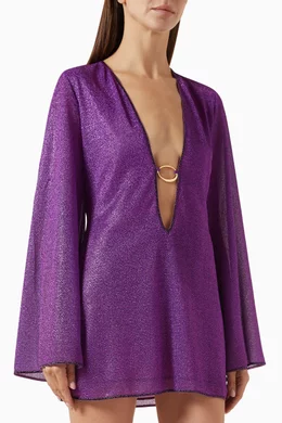 oseree purple dress Oseree Metallic Lurex Mini Dress