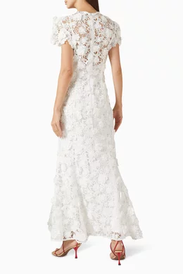 chinese dress ladies Embroidered Floral Lace Gown 18 / Ecru/Multi
