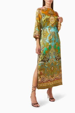 knee length dresses for ladies Multi Clemenza Silk Midi Dress