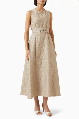 Buy Max Mara Neutral Dear Belted Midi Dress in Jacquard For Women