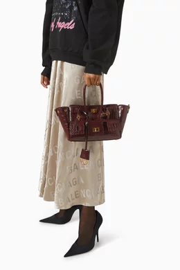 Buy Balenciaga Red Mini Bel Air Carryall Bag in Croc-embossed