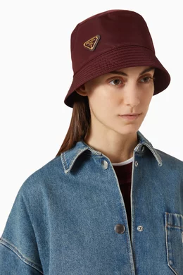 Buy Prada Burgundy Triangle Logo Bucket Hat in Re-Nylon For  display picture 3