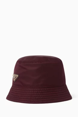 Buy Prada Burgundy Triangle Logo Bucket Hat in Re-Nylon For  display picture 2