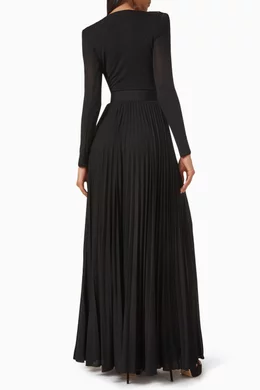 Buy Elisabetta Franchi Black Structured Belted Maxi Dress in Pleated-jersey  For Women Online | Ounass Saudi