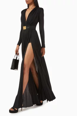 Buy Elisabetta Franchi Black Structured Belted Maxi Dress in Pleated-jersey  For Women Online | Ounass Saudi