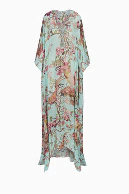 Caftan Long Skims X Roberto Cavalli Vert Floral - Taille M, Dos Nu, Neuf Avec étiquette (Italie)