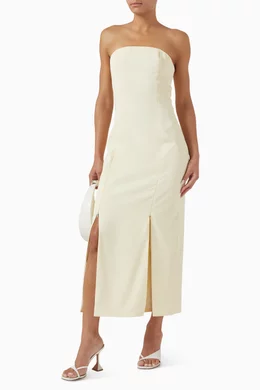 knee length dresses for ladies Lainey Smocked Dotted Midi Dress