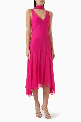 light pink midi dress for wedding Tea-Length Wedding-Guest Slip Dress
