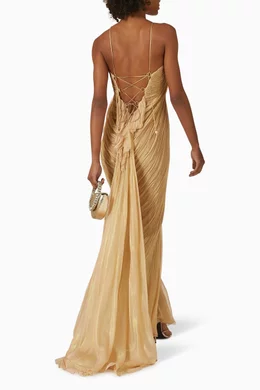 Buy Maria Lucia Hohan Gold Pia Gown in Silk For Women Online | Ounass Saudi