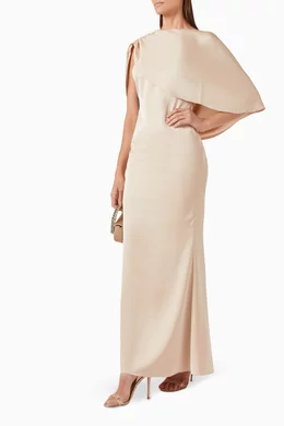 Buy Club L London Gold One-shoulder Cape Dress in Stretch-satin For Women  Online | Ounass Saudi