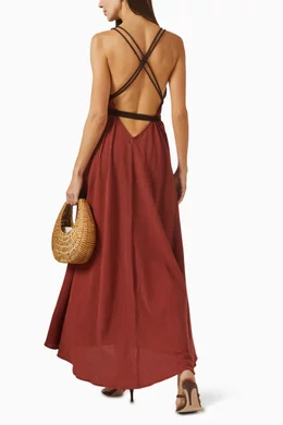chinese dress ladies Red Tie Waist Maxi Dress in Organic Viscose main image 1
