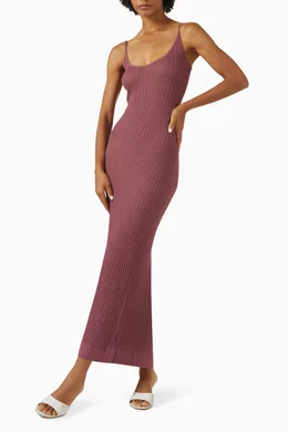 Buy SKIMS Burgundy Sheer Knit Midi Dress For Women Online | Ounass Saudi