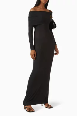 skims black off the shoulder dress Skims Smooth Lounge Off The Shoulder Dress - Onyx