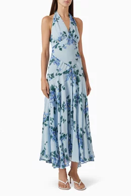 reformation blue maxi dress Reformation Aliceyn Silk Waves Blue Lace Cut-Out Maxi Dress  The Closet  New York