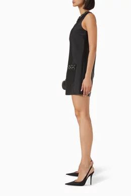 self portrait black taffeta mini dress Self-Portrait Taffeta Embellished Trim Mini Dress Black 6