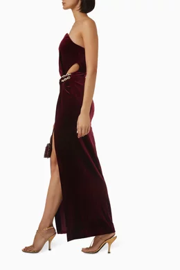 Buy Self-Portrait Burgundy Bandeau Maxi Dress in Velvet For Women Online |  Ounass Saudi