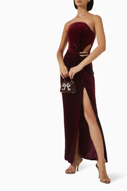 chinese dress ladies Brandi | Burgundy Bandeau Maxi Dress with Lace Skirt main image 0