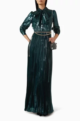 Buy Self-Portrait Green Belted Bow Dress in Satin For Women Online | Ounass  Saudi