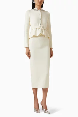 Buy Self-Portrait Neutral Peplum Knit Midi Dress in Wool Blend For Women  Online | Ounass Saudi
