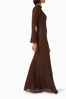 self portrait brown rhinestone dress Brown Rhinestone Maxi Dress  self-portrait