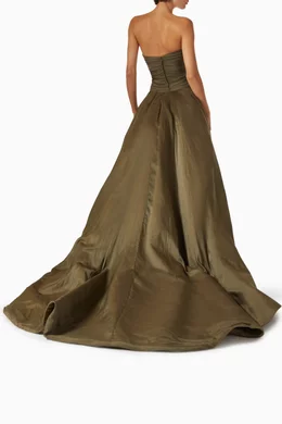 Buy Marmar Halim Green Ruched Strapless Gown For Women Online | Ounass Saudi