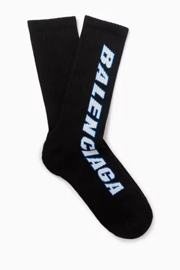 Buy Balenciaga Black Tilted Typo Socks in Cotton Blend For Men