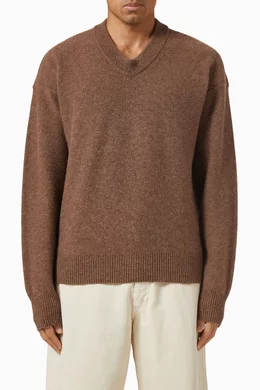 Buy Lemaire Brown Boxy V-neck Sweater in Wool For Men Online