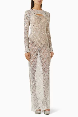 white christmas dresses Paris Georgia White Snakeskin Crochet Maxi Dress White / L main image 0