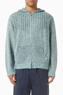 Buy thisisneverthat Blue Zip-up Hoodie in Crochet-knit For Men