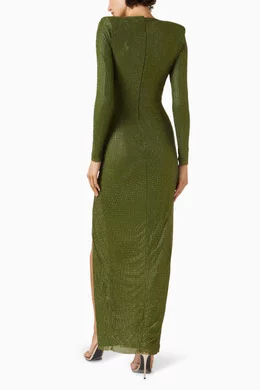 green emerald velvet dress Green Rhinestone Maxi Dress – self-portrait main image 0
