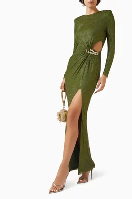 Buy Self-Portrait Green Rhinestone Maxi Dress For Women Online | Ounass  Saudi