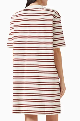cos brown stripe dress FOLDED-SHOULDER COTTON-JERSEY MIDI DRESS - WHITE / BROWN / STRIPED