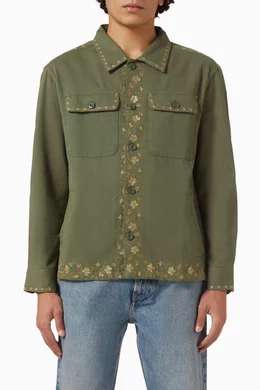 Buy Corridor Green Embroidered Military Jacket in Cotton For Men