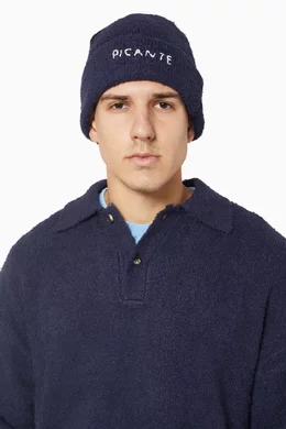 Buy PICANTE Blue Shaggy Knit Beanie in Cotton-blend For Men Online