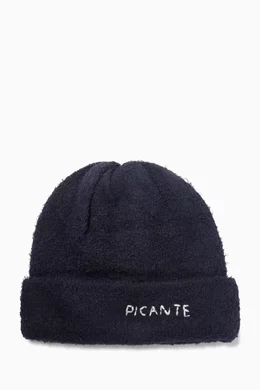 Buy PICANTE Blue Shaggy Knit Beanie in Cotton-blend For Men Online