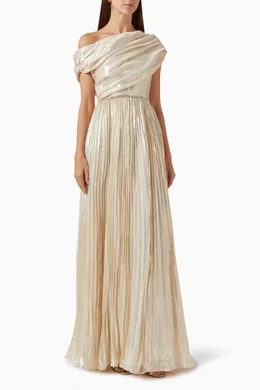Buy Self-Portrait Neutral Asymmetrical Metallic Maxi Dress in Chiffon For  Women Online