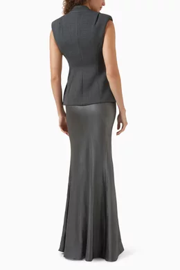Buy Self-Portrait Grey Tailored Peplum Maxi Dress in Satin For Women Online 