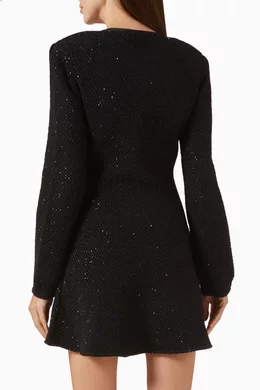 Buy Self-Portrait Black Tailored Mini Dress in Sequin Knit For Women Online