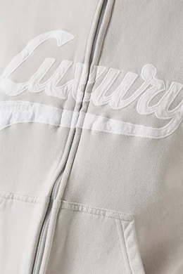 Buy Balenciaga White Luxury Script Zip Hoodie in Dry-fleece For