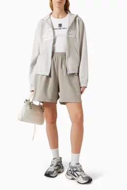 Buy Balenciaga White Luxury Script Zip Hoodie in Dry-fleece For