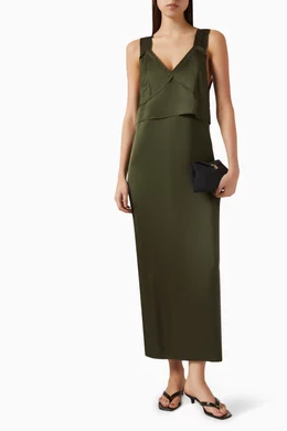 Buy Toteme Green V-neck Slip Dress in Viscose For Women Online | Ounass  Saudi